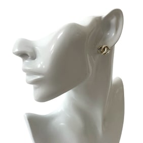 01P CHANEL Vintage Coco Mark Motif Silver Plated Earrings, 05565