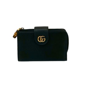 Unused, stored GUCCI medium double G wallet with bamboo accents, black leather, GG logo, hardware,