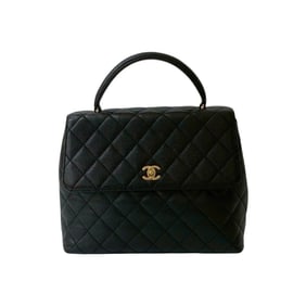 Seal No. 7 CHANEL Vintage Matelasse Coco Mark Caviar Leather Handbag Black 29528