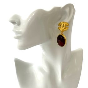 96A CHANEL Vintage Gripoa Coco Mark Earrings and Ear Cuffs in Gold Red (71960)