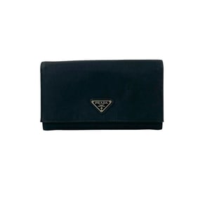 PRADA Prada Triangle Logo Hardware Nylon and Saffiano Leather Bifold Wallet, Black, 10313