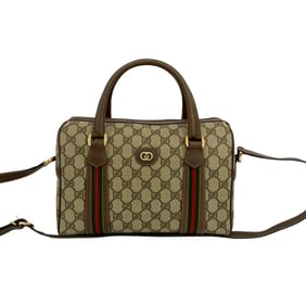 GUCCI Vintage Sherry Line GG Logo Leather Handbag/Shoulder Bag, Brown, 29326