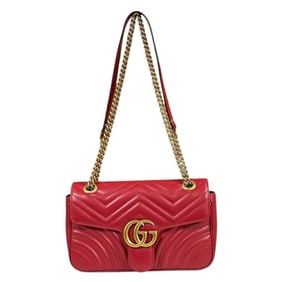 Gucci GG Marmont Shoulder Bag, Leather, 443497, Red, Women's, GUCCI Double Chain