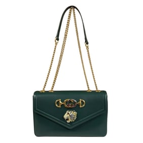 Gucci Raja Shoulder Bag, Leather, 537241, Green, Women's, GUCCI Double Chain