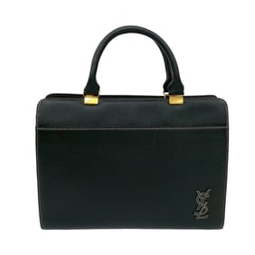 YVES SAINT LAURENT Vintage YSL Stitched Logo Leather Handbag in Black 52775