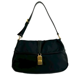 PRADA Prada Logo Turnlock Triangle Hardware Leather Nylon Handbag One-Shoulder Bag Black 63740