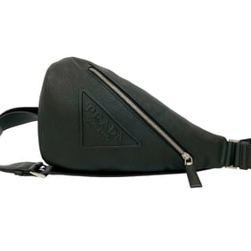 Prada Triangle Logo Embossed Vitello Dino Leather Body Bag/Shoulder Bag/Pochette Black 63296