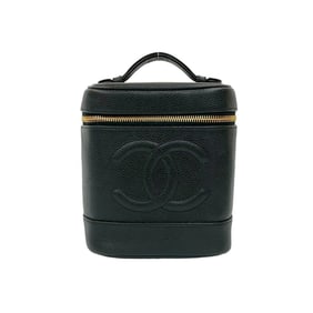 Seal No. 8 CHANEL Vintage Coco Mark Caviar Skin Handbag Vanity Bag Black 27068