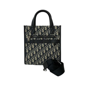 Unused, stored Christian Dior North South Oblique Leather and Canvas 2-Way Handbag/Shoulder Bag,