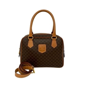 CELINE Macadam Blason Triomphe pattern leather 2-way handbag, mini Boston bag, shoulder brown 25273