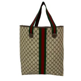 GUCCI Old Gucci Vintage Sherry Line GG Logo Leather Tote Bag/Semi-Shoulder Bag Brown 408-4