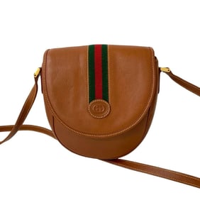 GUCCI Old Gucci Vintage Sherry Line GG Logo Leather Shoulder Bag Pochette Brown 824-9