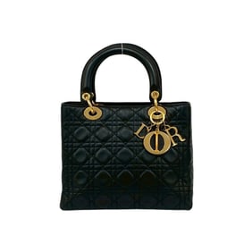 Christian Dior Lady Cannage Stitch Leather Handbag/Mini Tote Bag, Black, 57680