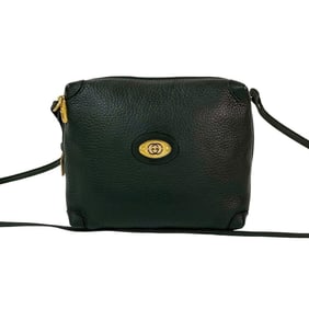 GUCCI Vintage GG Logo Hardware Leather Shoulder Bag/Pochette/Sacoche Black 30309