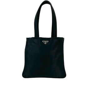 PRADA Prada Triangle Logo Metal Tessuto Nylon Tote Bag, Semi-Shoulder Handbag, Black 43683