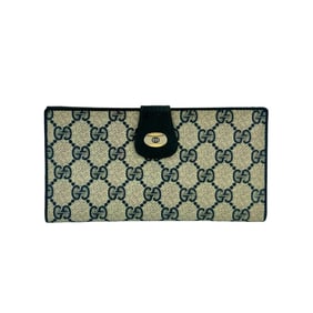 GUCCI Old Gucci GG logo pattern metal hardware leather bifold long wallet navy blue 3460q