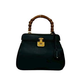 GUCCI Old Gucci Vintage Bamboo Ladylock Leather Handbag in Black 33787