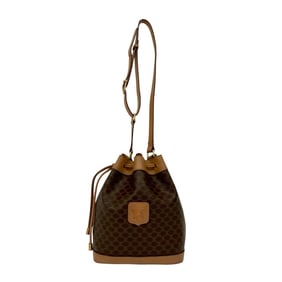 CELINE Macadam Blason with Triomphe Logo, Leather Drawstring Semi-Shoulder Bag, Brown, 98623