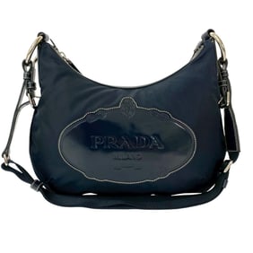 PRADA Prada logo engraved nylon and leather stitched shoulder bag/pouch/sacoche navy 17164
