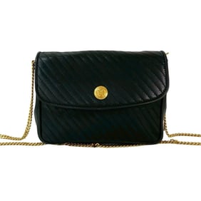 CELINE Triomphe logo hardware quilted leather chain shoulder bag pochette black 015-7