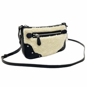 Coach Small Rider Pochette Shoulder Bag in Ivory and Black Boa Leather (36490) Studded Crossbody