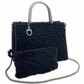 Salvatore Ferragamo Gancini Handbag in Wool and Metallic Black, Size 21 9734. Also available: