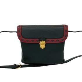YVES SAINT LAURENT Vintage YSL Logo Hardware Cutout Leather Shoulder Bag Black/Red 34888