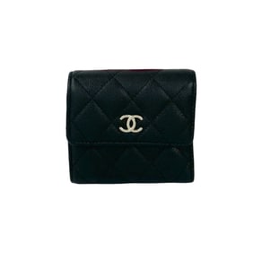 Seal #30 CHANEL Matelasse Coco Mark Caviar Leather Tri-fold Wallet Mini Black 22667