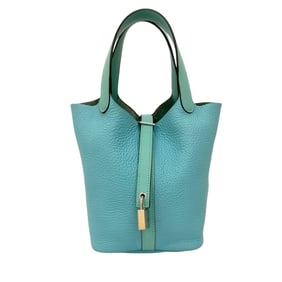 HERMES Picotin Lock PM Taurillon Clemence Leather Handbag/Mini Tote Bag, Light Blue, 35416, with X