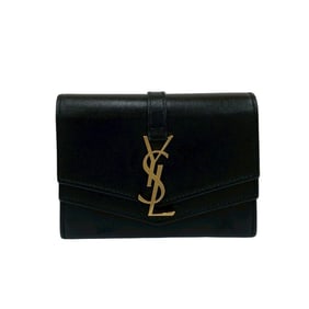 Yves Saint Laurent SAINT LAURENT PARIS YSL Logo Metal Leather Bifold Wallet with Mini Coin Purse,