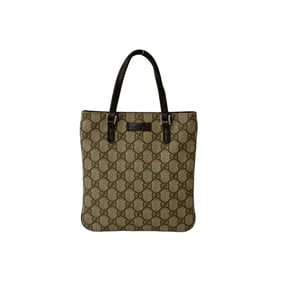 GUCCI GG Supreme logo embossed leather handbag/mini tote bag in brown and beige (43805)