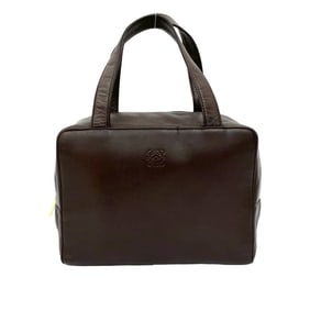 LOEWE Anagram Logo Nappa Leather Handbag, Mini Boston Bag, Tote Brown, 34915