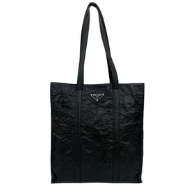 PRADA Prada Triangle Logo Hardware Leather Tote Bag, Semi-Shoulder Handbag, Black, 34043