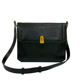 Yves Saint Laurent YSL logo hardware leather semi-shoulder bag pochette black 35864