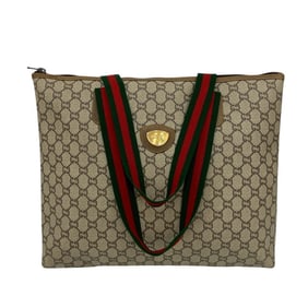 GUCCI Vintage Sherry Line Gucci Plus Logo Hardware Leather Tote Bag Handbag Brown 39290