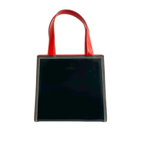 Nearly unused LOEWE vintage logo-embossed calf leather handbag/mini tote bag in navy and red (20741)