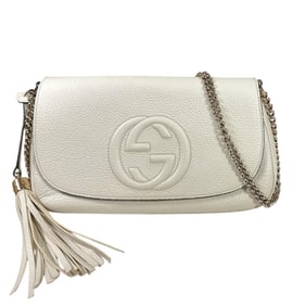 Gucci Soho Shoulder Bag, Leather, 536224, White, Women's, with Chain and Tassel