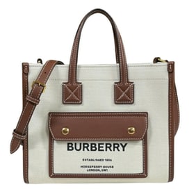 Burberry Mini Freya Tote Shoulder Bag, Cotton, 80441431, Brown, Women's, BURBERRY 2-Way