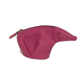 LOEWE Bear Coin Purse, Animal Grain Calfskin, Pink, Unused, Anagram Embossed, Fuchsia, 199.79.G74,
