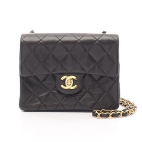 CHANEL Mini Matelasse Shoulder Bag, Lambskin Leather, Women's, Black, A01115