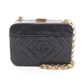 CHANEL Coco Mark Diamond Stitch Shoulder Bag, Lambskin Leather, Women's, Black
