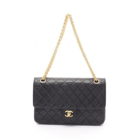 CHANEL Matelasse Double Flap Shoulder Bag in Lambskin Leather, Black