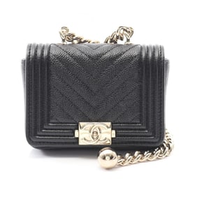 CHANEL Boy Chanel Shoulder Bag in Grained Calfskin Leather, Women's, Black