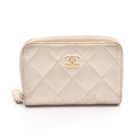 CHANEL Matelasse Wallet/Coin Case, Leather, Women's, Gold, A69271