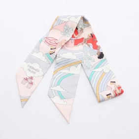 Hermes Hermès Twilly Carres Volants Silk Scarf for Women in Gray, White, and Multicolor