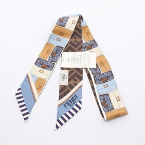 FENDI Wrappy Silk Scarf for Women in Multicolor Blue and Brown