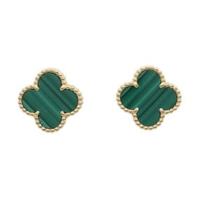 Van Cleef & Arpels Vintage Alhambra Earrings in 18K Yellow Gold with Malachite and Green Stones for