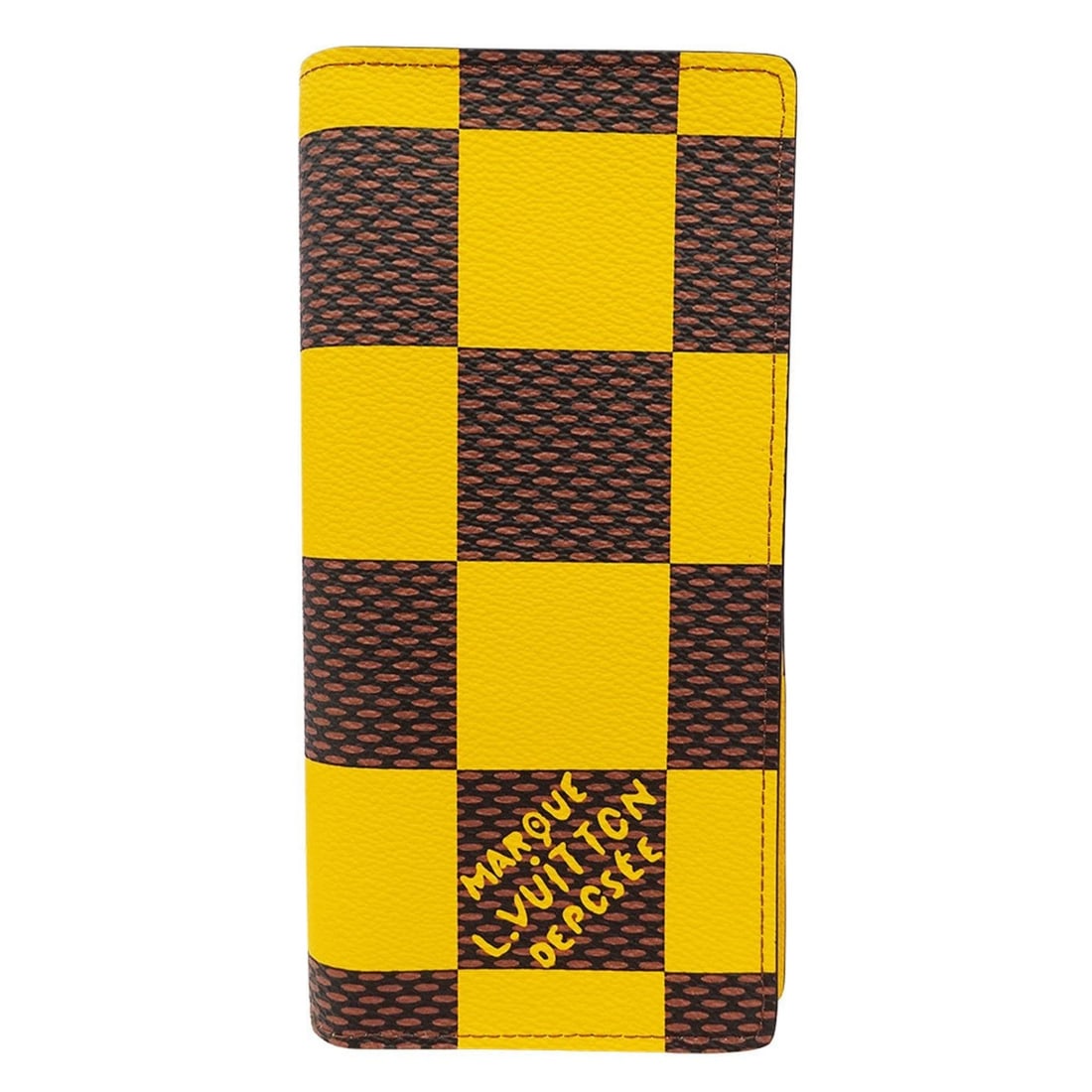 Louis Vuitton Men's Damier Pop Canvas Long Wallet, Portefeuille Brazza NM, Yellow/Brown, N40541