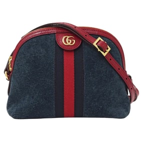Gucci Ophidia Suede Shoulder Bag (499621) - Women's, Navy/Red. Small, crossbody mini bag.