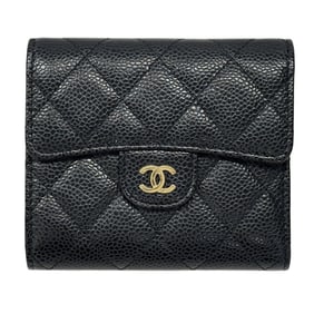 CHANEL Women's Wallet, Brand Bifold Matelasse Caviar Skin, Black, Gold Hardware, Quilted